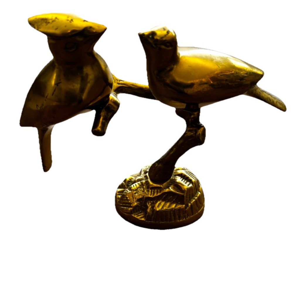 VINTAGE BRASS CARDINALS ON A BRANCH BIRD FIGURINE HOME DECOR UNIQUE DECORATION - Picture 2 of 5